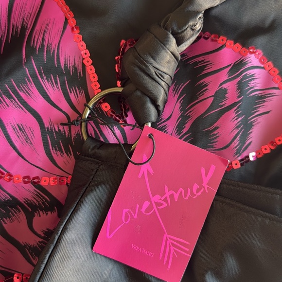 VERA WANG "Lovestruck" 🖤BLACK & PINK🩷 SEQUIN BOW TOTE SHOULDER BAG 🌟NWT🌟 - Picture 4 of 11